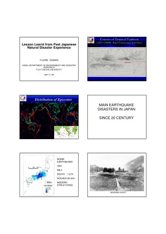 MAIN EARTHQUAKE  DISASTERS IN JAPAN  SINCE 20 CENTURY  NOHBI  EARTHQUAKE  1891  M8.0  DEATH