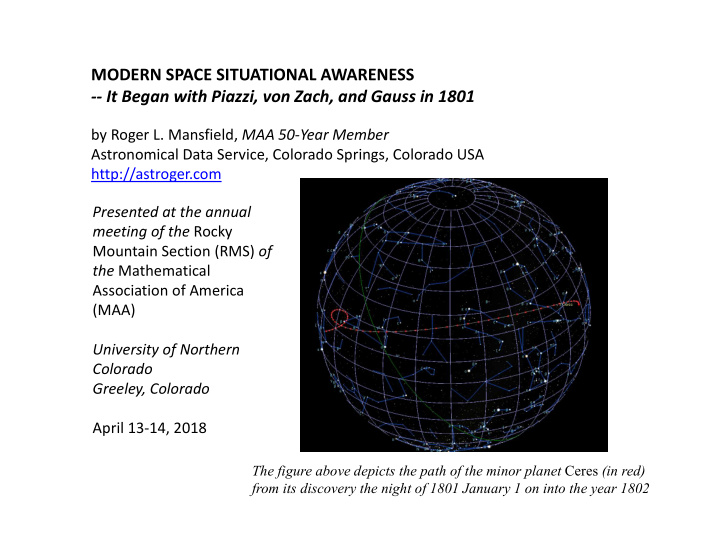 modern space situational awareness it began with piazzi