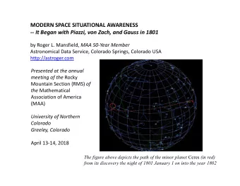 MODERN SPACE SITUATIONAL AWARENESS  It Began with Piazzi, von Zach, and Gauss in 1801 by