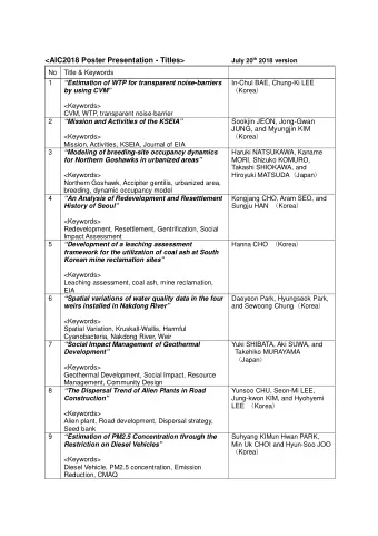 &lt;AIC2018 Poster Presentation - Titles&gt; July 20 th 2018 version  No Title &amp; Keywords  1
