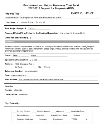 Environment and Natural Resources Trust Fund  2012-2013 Request for Proposals (RFP)  051-C2  ENRTF