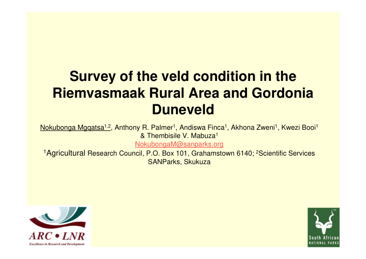 survey of the veld condition in the riemvasmaak rural