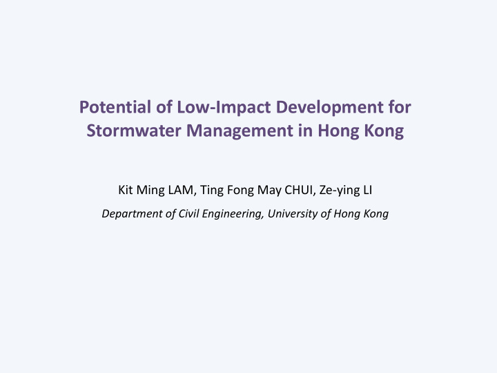potential of low impact development for stormwater