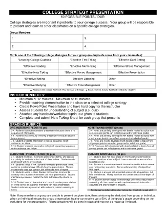 COLLEGE STRATEGY PRESENTATION  50 POSSIBLE POINTS / DUE:  College strategies are important