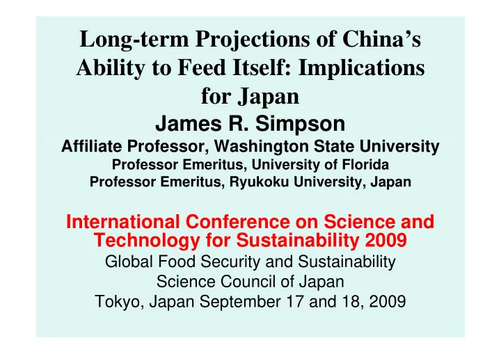 long term projections of china s ability to feed itself