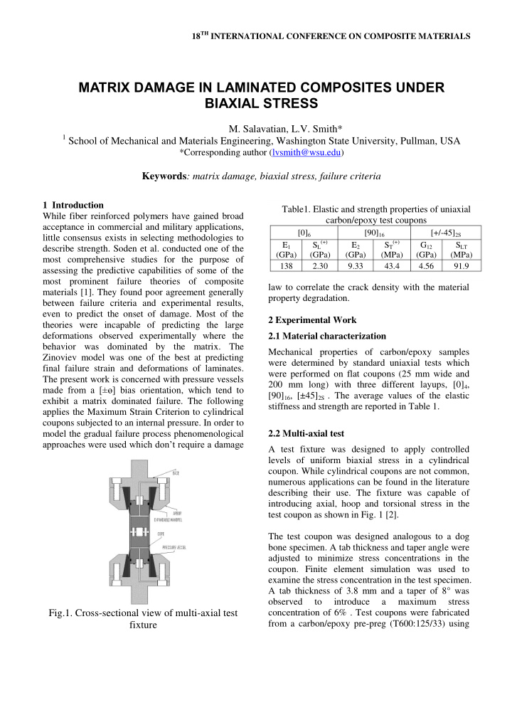 matrix damage in laminated composites under biaxial stress