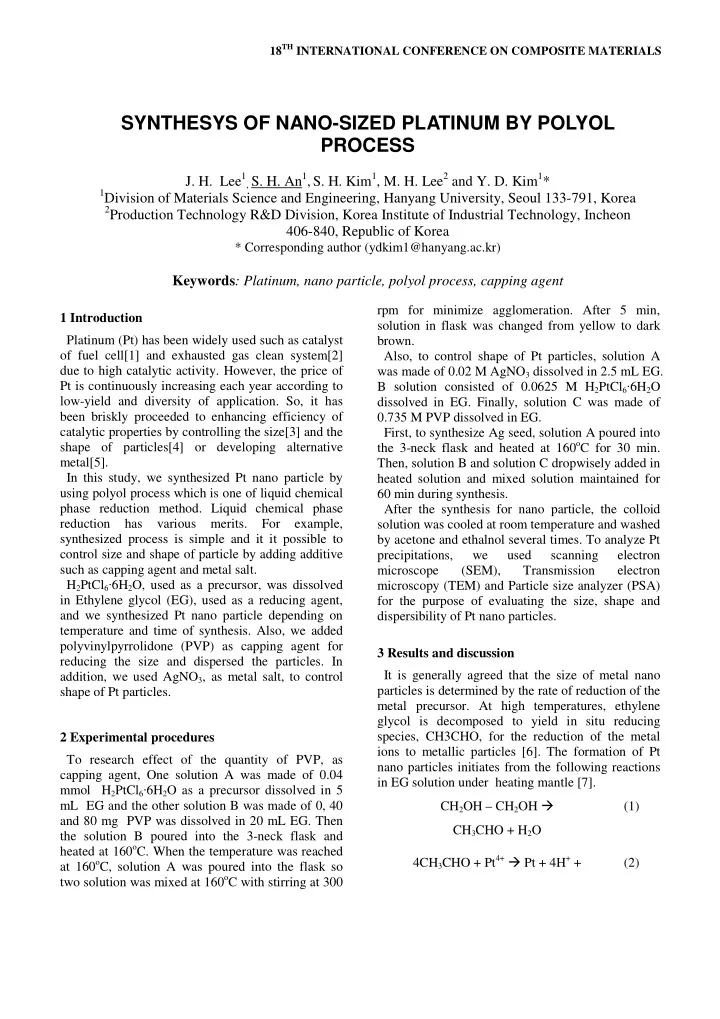 synthesys of nano sized platinum by polyol process