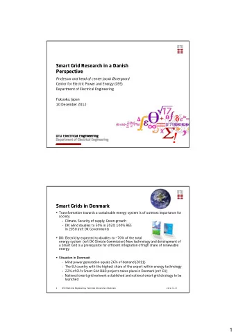 1  Center for Electric Power and Energy (CEE)  Department of Electrical Engineering   CEE