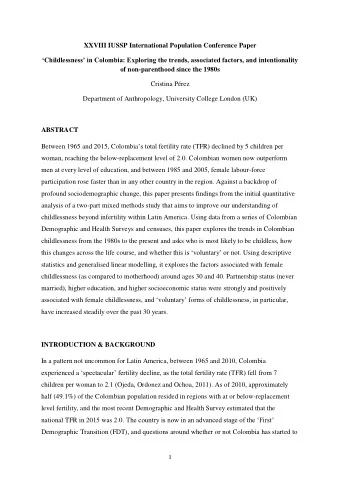 XXVIII IUSSP International Population Conference Paper Childlessness in Colombia: Exploring