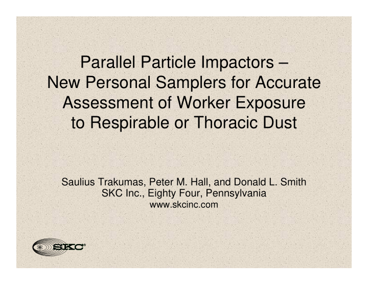 parallel particle impactors new personal samplers for