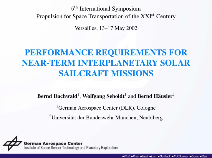 performance requirements for near term interplanetary