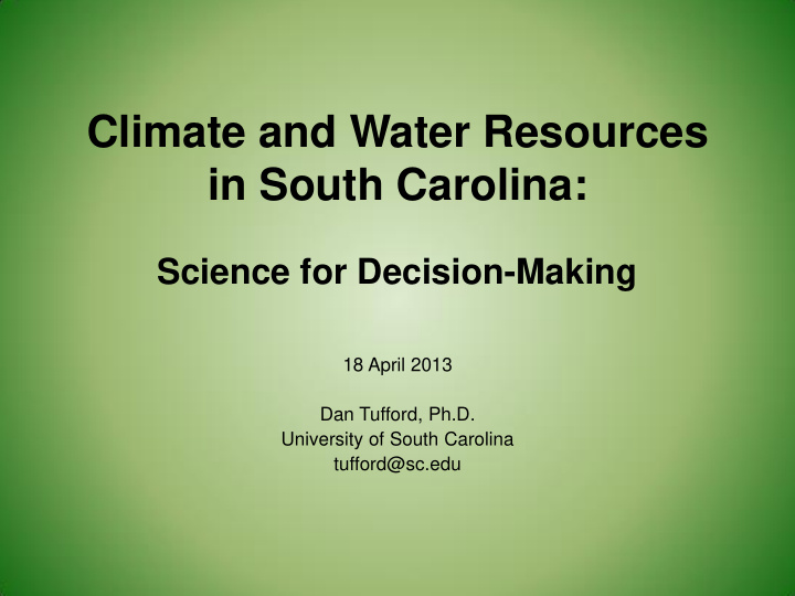climate and water resources in south carolina