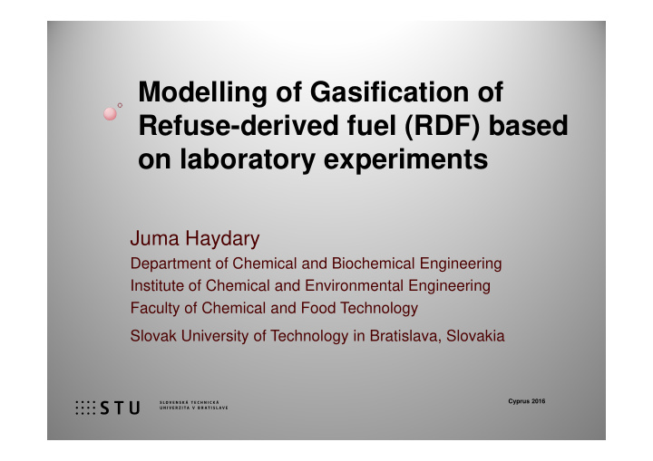 modelling of gasification of refuse derived fuel rdf