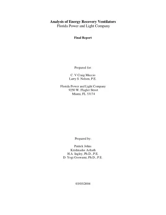 Analysis of Energy Recovery Ventilators  Florida Power and Light Company  Final Report  Prepared