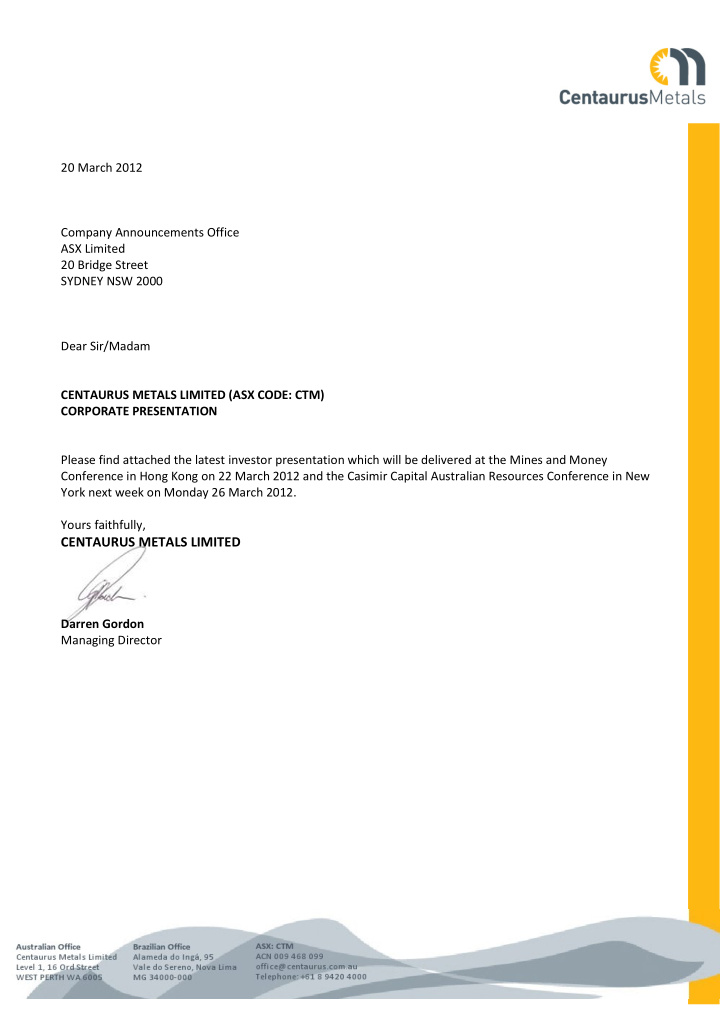 20 march 2012 company announcements office asx limited 20