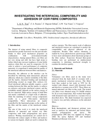 INVESTIGATING THE INTERFACIAL COMPATIBILITY AND  ADHESION OF COIR FIBRE COMPOSITES L. Q. N.  Tran