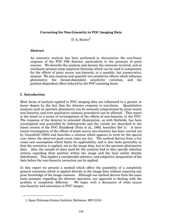 correcting for non linearity in foc imaging data