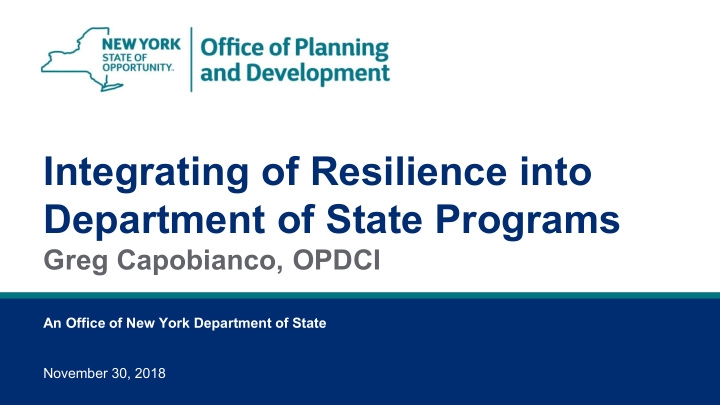 integrating of resilience into department of state