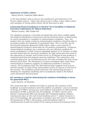 Importance of Safety Culture Manny Ehrlich, Chemical Safety Board  In the time allotted I plan to