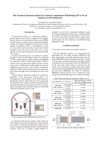 The Transient Thermal Analysis at a Nuclear Containment Wall during LOCA for an  Analysis of a PCM