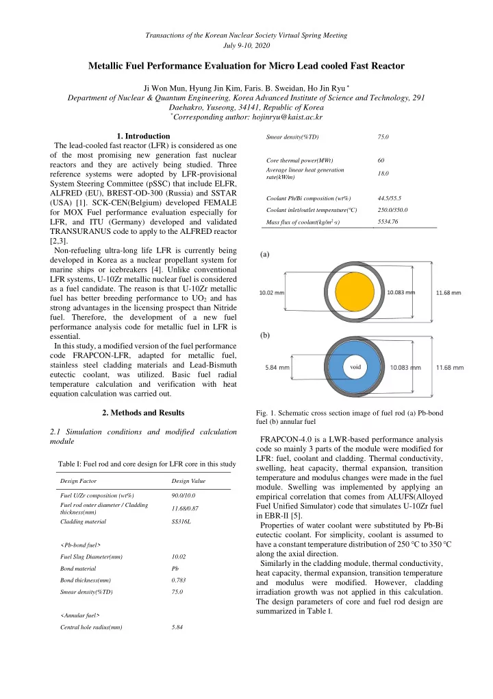 july 9 10 2020 metallic fuel performance evaluation for