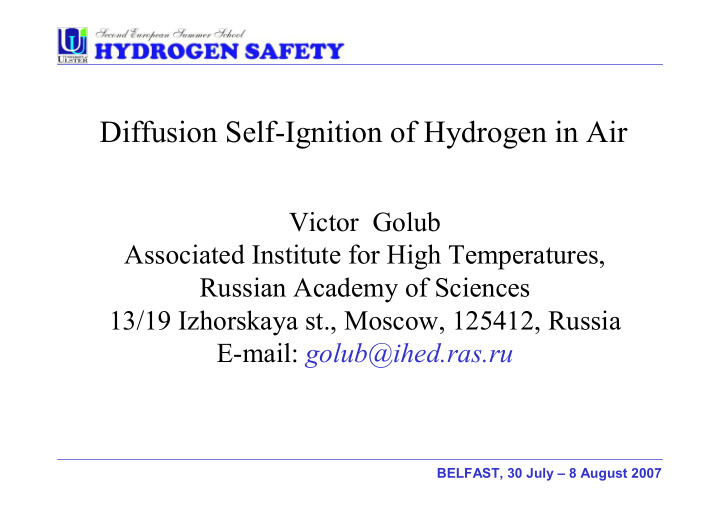 diffusion self ignition of hydrogen in air