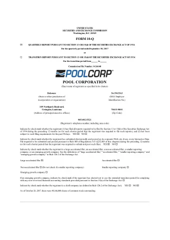 POOL CORPORATION  (Exact name of registrant as specified in its charter)  Delaware  36-3943363