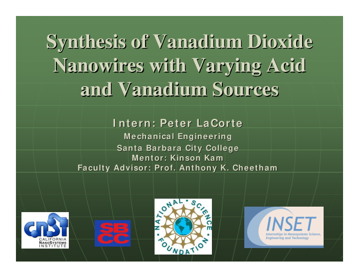 synthesis of vanadium dioxide synthesis of vanadium