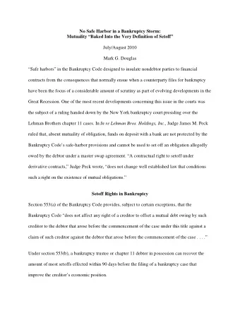 No Safe Harbor in a Bankruptcy Storm: Mutuality Baked Into the Very Definition of Setoff