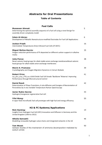 Abstracts for Oral Presentations  Table of Contents  Fuel Cells  Mussawar Ahmad:  5  Determining