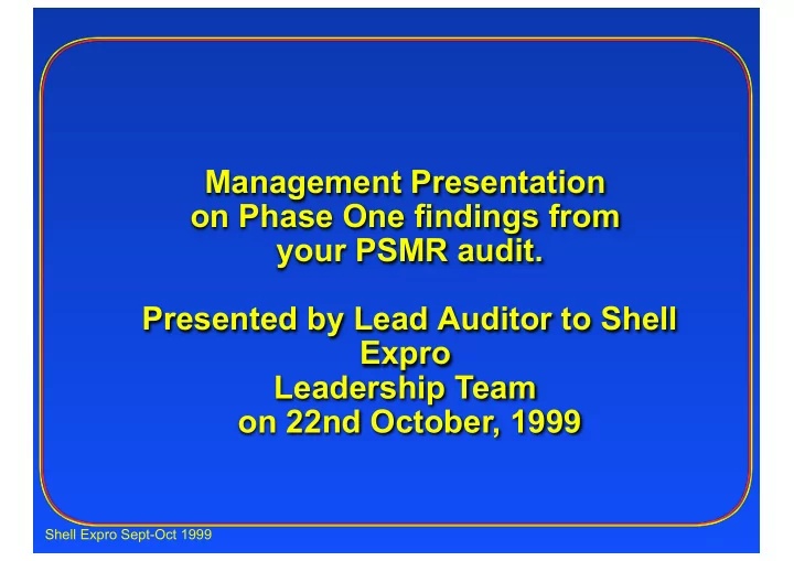 management presentation on phase one findings from your