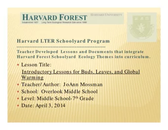 Lesson Title:  Introductory Lessons for Buds, Leaves, and Global  Warming  Teacher/ Author: