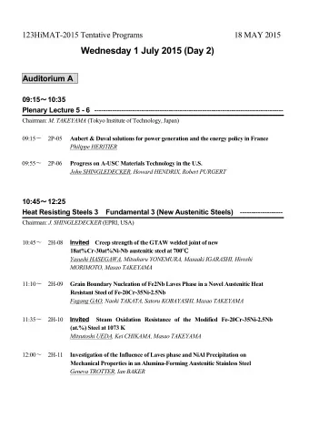 123HiMAT-2015 Tentative Programs 18 MAY 2015  Wednesday 1 July 2015 (Day 2)  Auditorium A 09:15