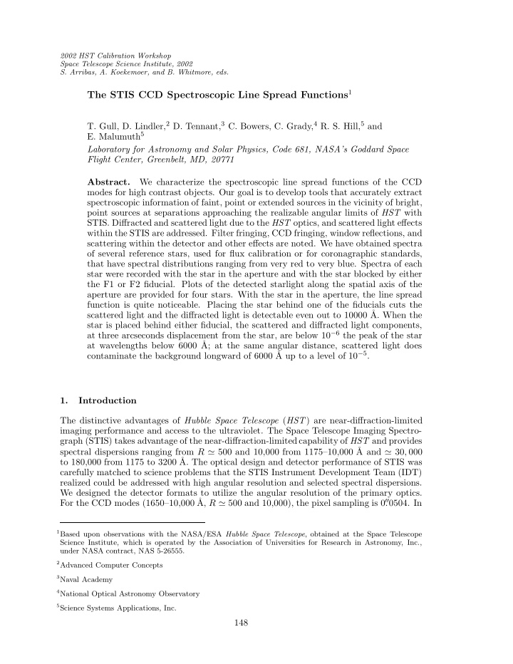 149 the stis ccd spectroscopic line spread functions