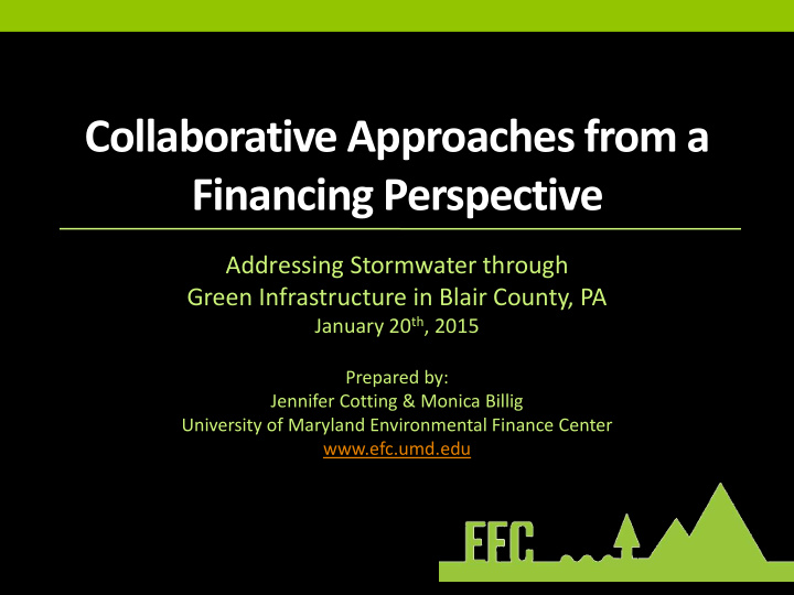 collaborative approaches from a financing perspective