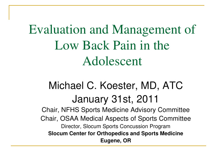 michael c koester md atc january 31st 2011 chair nfhs