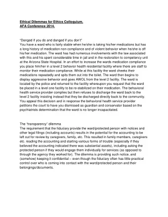 Ethical Dilemmas for Ethics Colloquium.  AFA Conference 2014.  Danged if you do and danged if