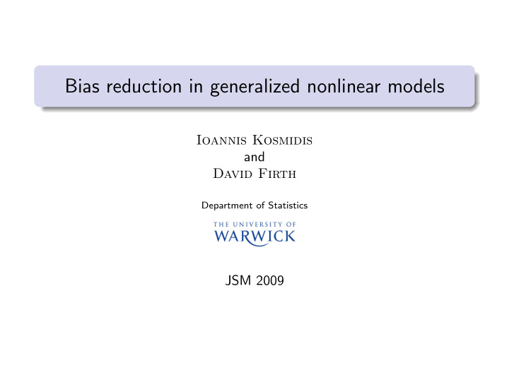 bias reduction in generalized nonlinear models