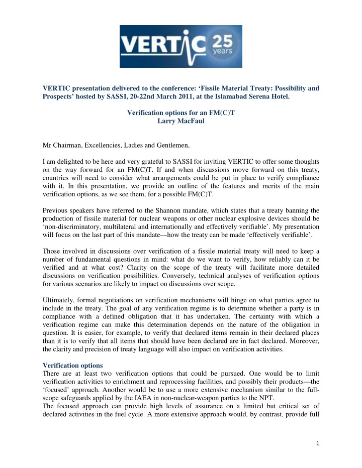vertic presentation delivered to the conference fissile