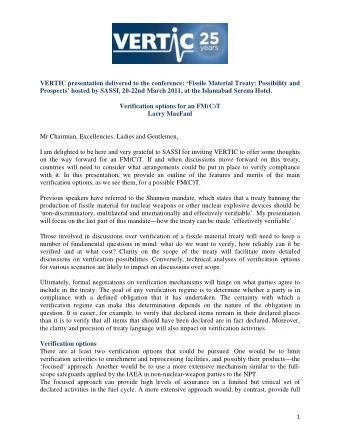 VERTIC presentation delivered to the conference: Fissile Material Treaty: Possibility and