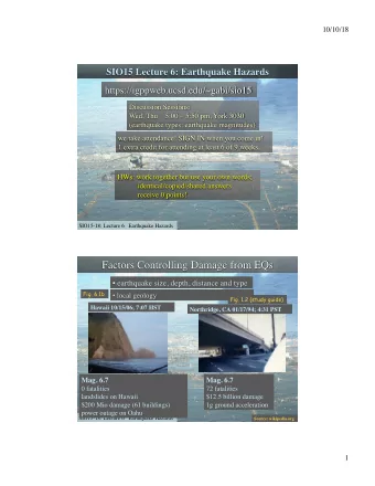 10/10/18  SIO15-18: Lecture 6   Earthquake Hazards  Fig. 6.1b  Fig. 1.2 (study guide)  Hawaii