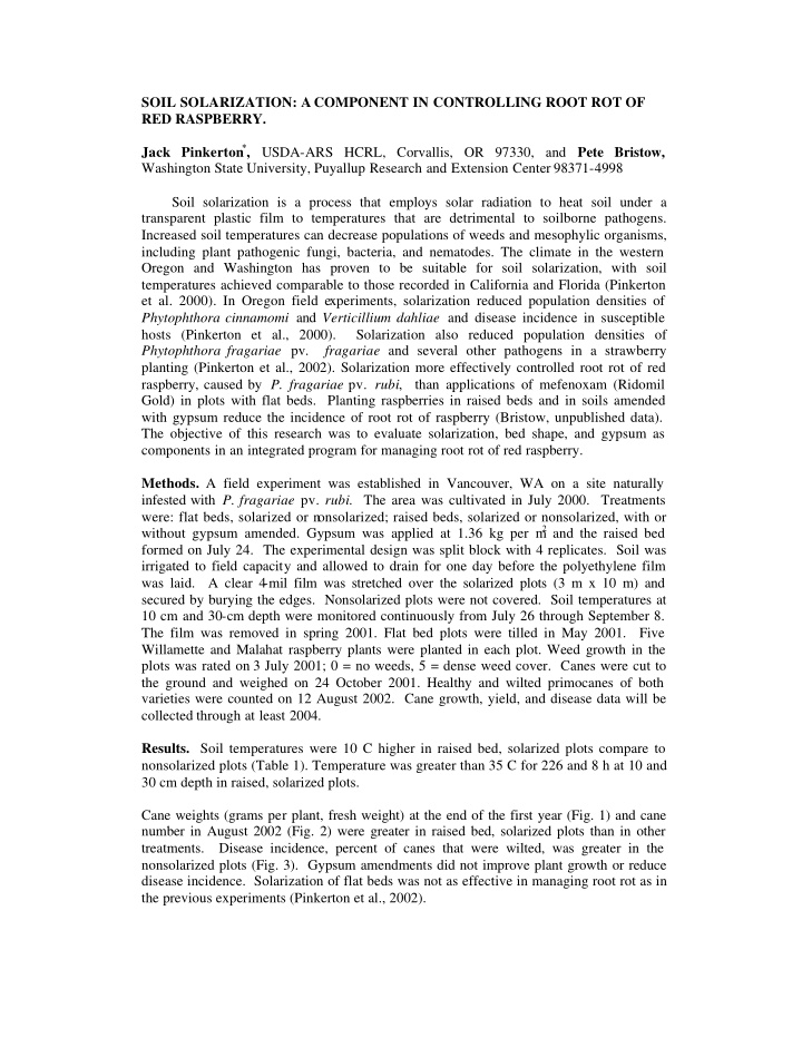 soil solarization a component in controlling root rot of