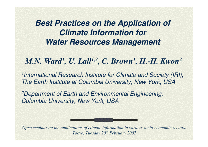 best practices on the application of climate information