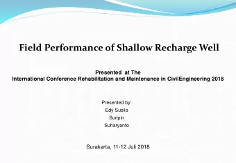 Field Performance 0f Shallow Recharge Well  Presented  at The  International Conference