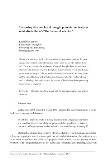 Traversing the speech and thought presentation features of Merlinda Bobiss  Ti e Sadness