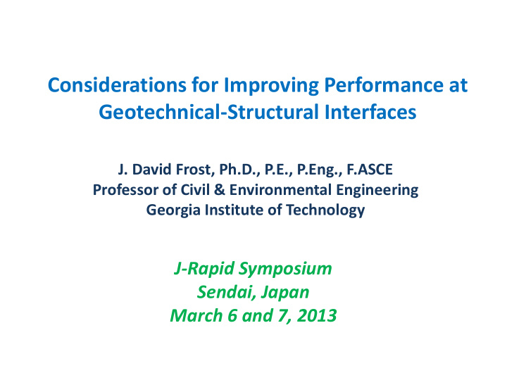 considerations for improving performance at geotechnical