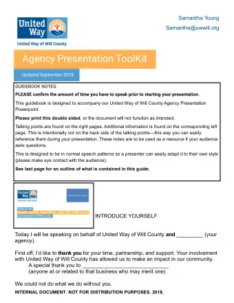 Agency Presentation ToolKit Updated September 2018 GUIDEBOOK NOTES: PLEASE confjrm the amount of