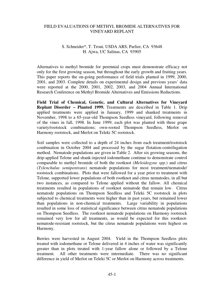 field evaluations of methyl bromide alternatives for