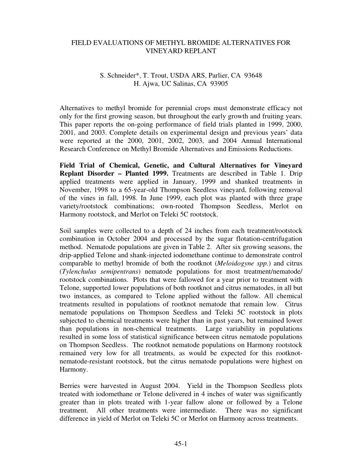 field evaluations of methyl bromide alternatives for