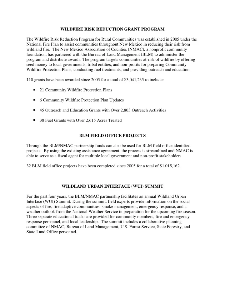 wildfire risk reduction grant program the wildfire risk